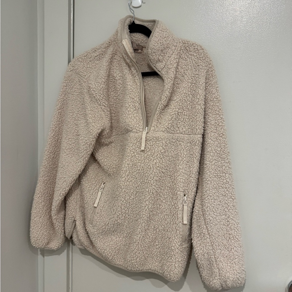 H&M Cream Sherpa Half-Zip Pullover Jacket